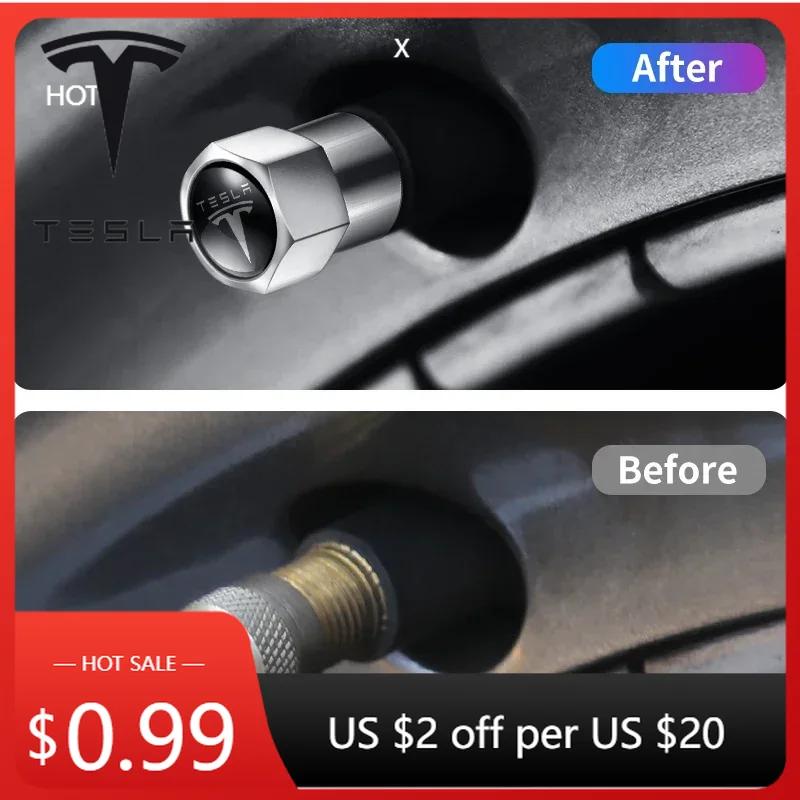Car Sticker 2025 Hot 4PCS Aluminum Hex Tire Valve Stem Caps For Teslas Model 3 Model S X Y Style Roadster Invader Coil Mod WYE K