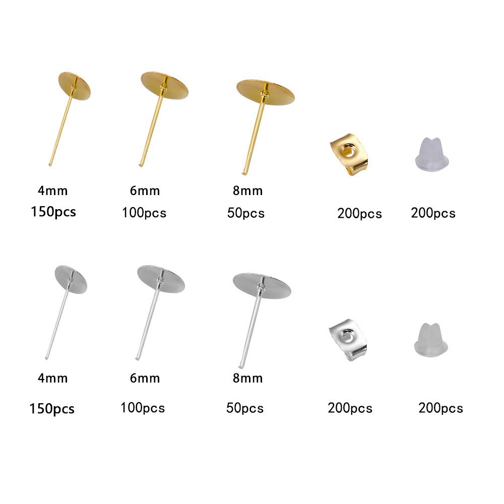 1400pcs/Box Blank Post Earring Studs Base Pins Box Flat Round Tray Base Ear Back For DIY Jewelry Making Kits Earring Accessories