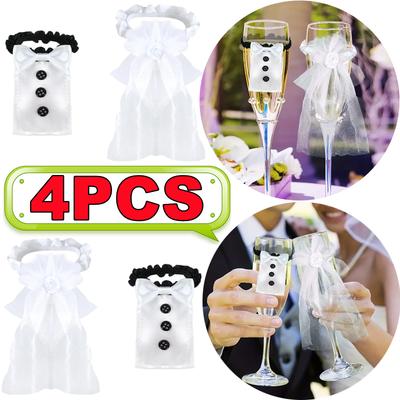 New 4/2PC Wedding Bride Groom Wine Cups Champagne Glasses Ornaments Glass DIY Bride To Be Bridal Shower Bachelorette Party Decor