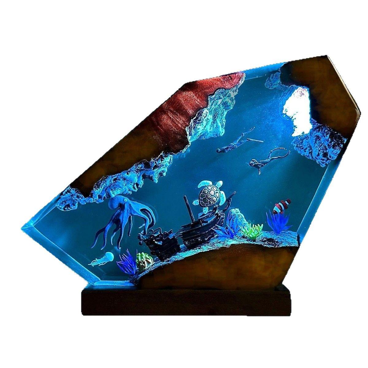 New Design Ocean Table Lamp HFBH Verified Octopus and Couple Diver Artistic LED Night Light for Summer Birthday Gift JP
