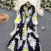 Chic Vintage Sexy Buttonn Ruched  Print Slim Elegant Fairy Summer  Korean Fashion Boho Sundress Women Clothing Long Dress
