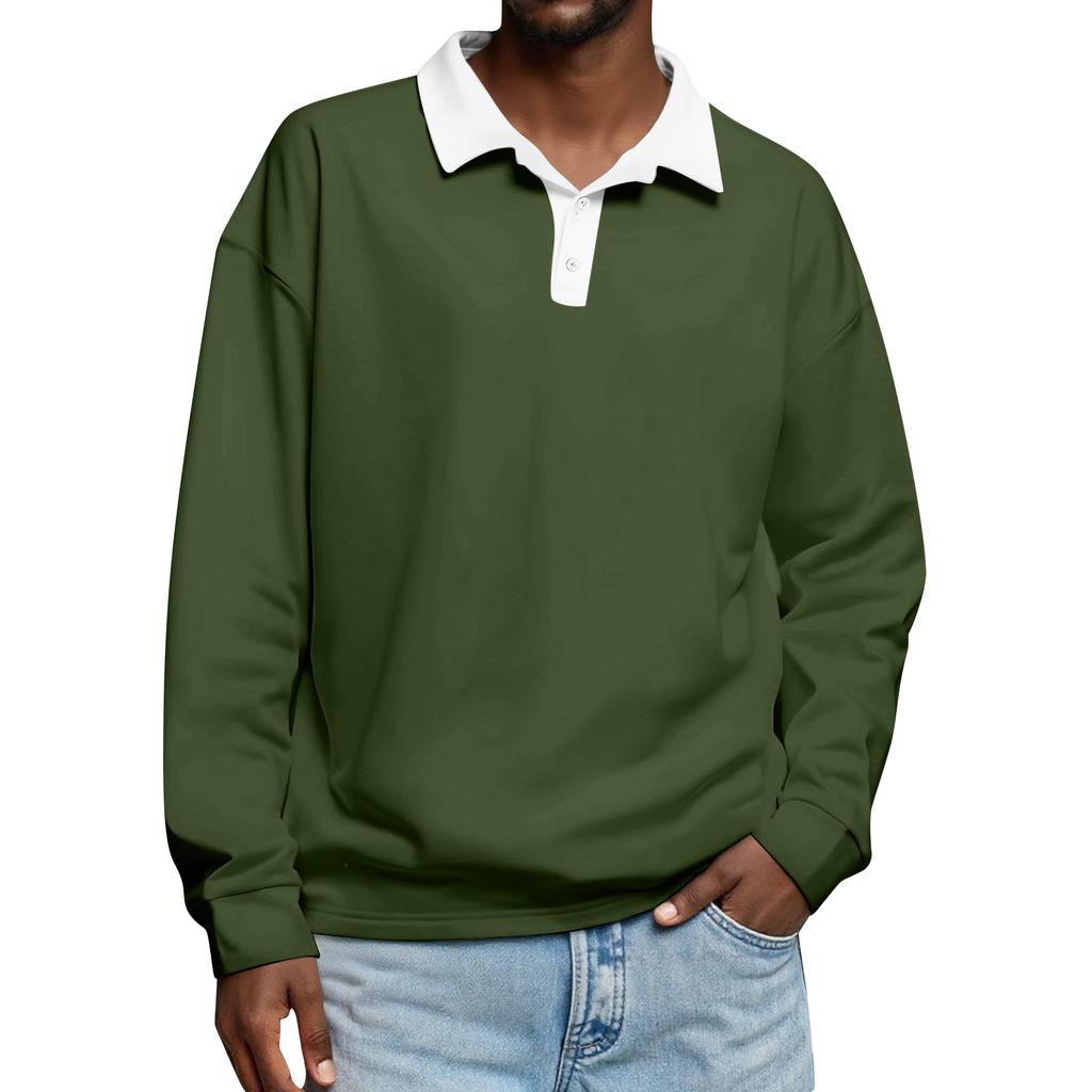 Men's Casual Color-Blocked Button-Up Long-Sleeve Tops