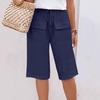 Women's Fashion Color Pocket Casual Drawstring Quarter Pants