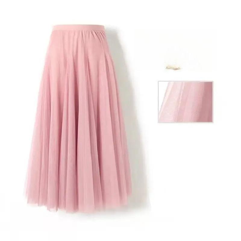 

Women s Spring and Summer New Solid Long Skirt Big Swing Mesh Skirt A-line Dance Skirt 80 рожевий