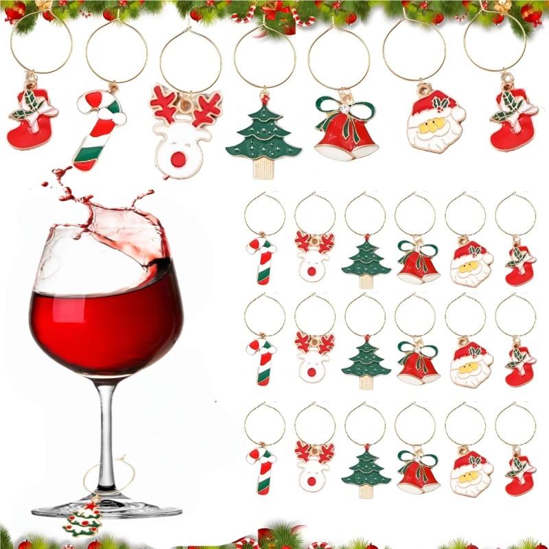 Christmas Wine Glass Charms Wine Drinker Gifts Charms for Stem Glasses Drink Markers for Party Favors Holiday Decorations