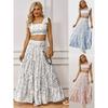 Printed Skirt Set Print Set Skirt Square Collar Short Top Print Skirt Set Women