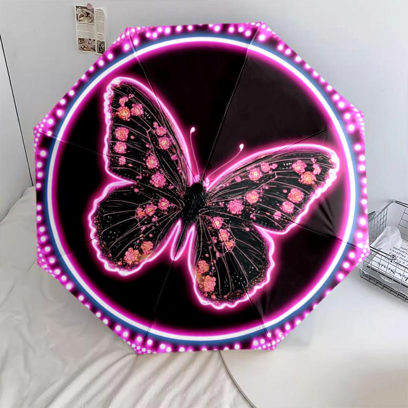 

butterfly pattern, automatic folding umbrella, portable and foldable design, 8 ribs, a Christmas or birthday gift.
