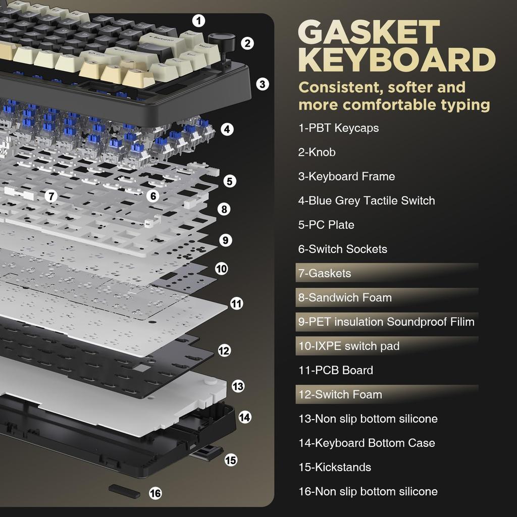 YUNZII B75 Kabelgebundene mechanische Tastatur, Hot-Swap-kompatibel mit Dichtung, RGB-Hintergrundbeleuchtung, robustes englisches Layout, PBT-Tastenkappe, Cherry-Profil für RGB, Blau