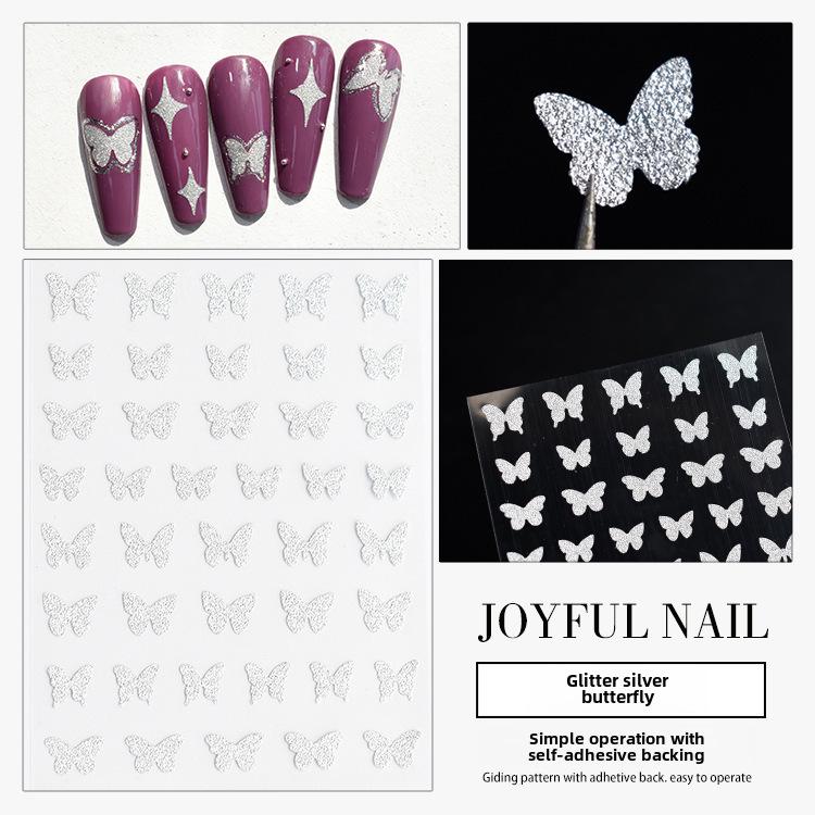 

Блестящие золотые и серебряные наклейки для ногтей: Звезды, бабочки, пламя с супер яркими ювелирными акцентами