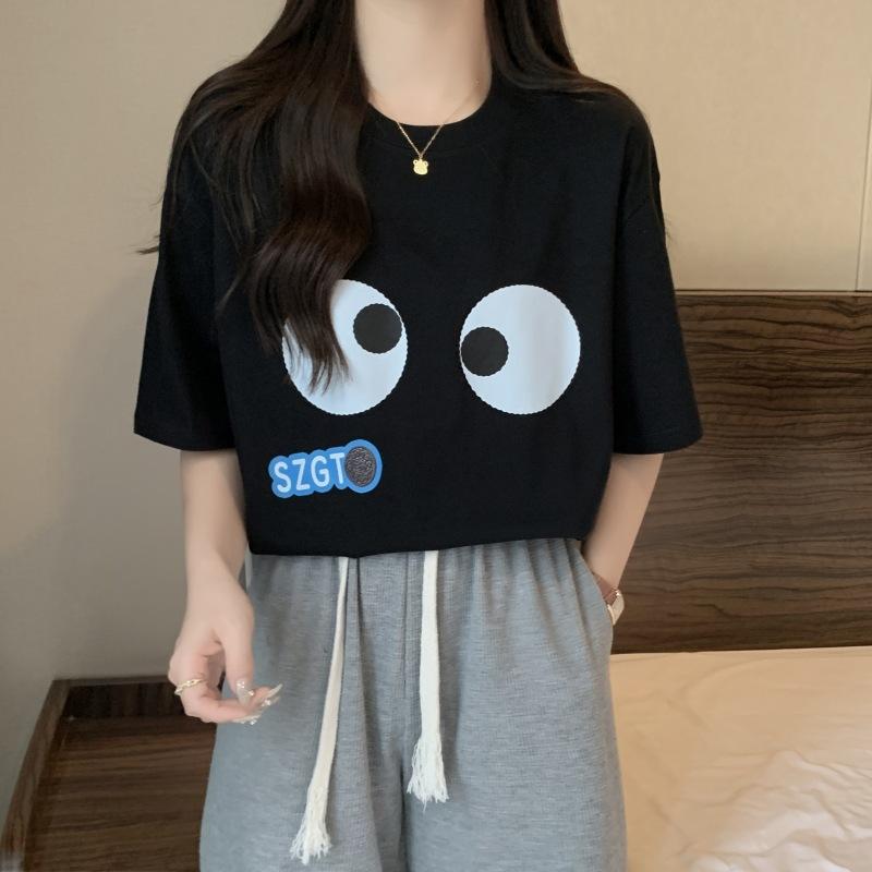 Black Cotton Short-sleeved T-shirt Women's Summer New Design Sense Niche Unique Chic Retro Hong Kong Style Chc Top