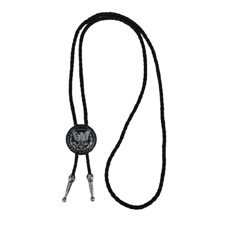 Faux Leather Bolo Tie Necklace with Tribal Elements Devil Eye Pendant Necktie for Western Parties and Everyday Wear