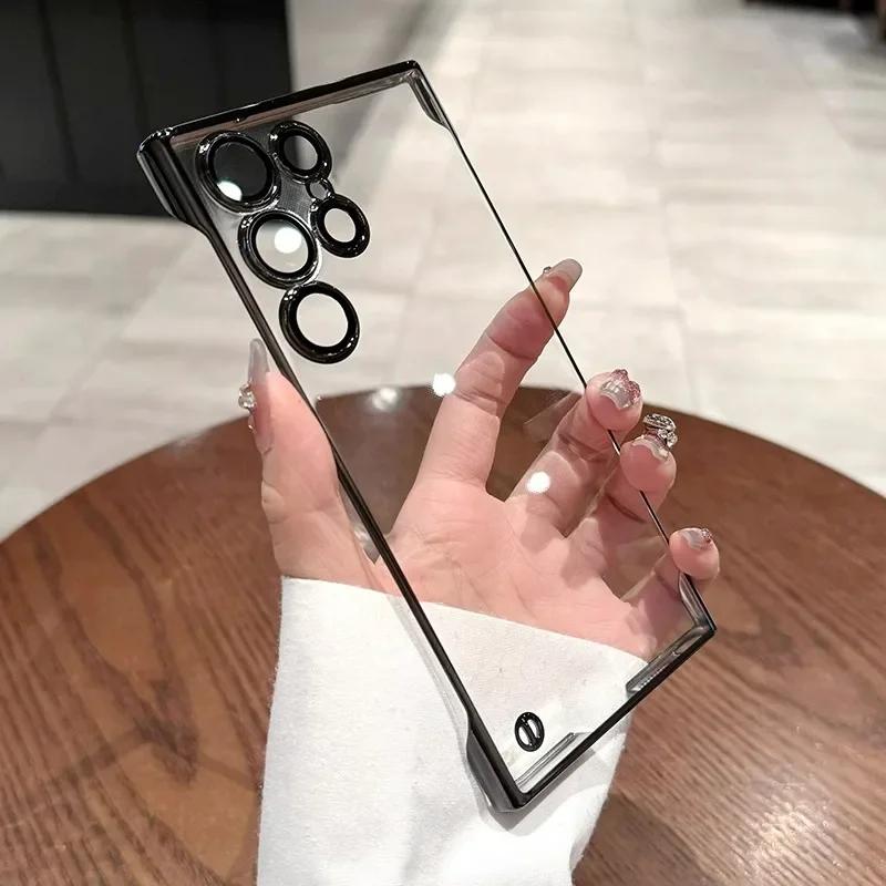 

Роскошный безрамочный чехол с покрытием для Samsung Galaxy S25 S24 Ultra S23 S22 Тонкий прозрачный защитный чехол для объектива камеры, противоударный чехол Samsung S24 чёрный