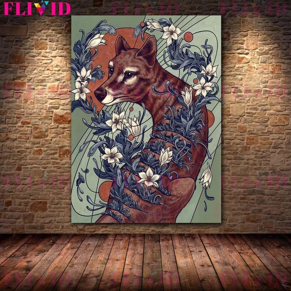 Skeletons,Flowers & Mysterious Animals Vintage Wall Art Canvas Painting Bat Opossum,Astrology Moon Stars Planets Poster Print No Frame