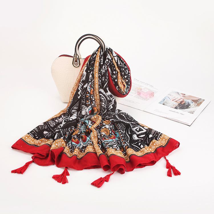 Twill Cotton Printing Cotton And Linen Ethnic Style Scarf Air Conditioner Warm Women'S Variety Sun Protection Shawl Silk Scarf
