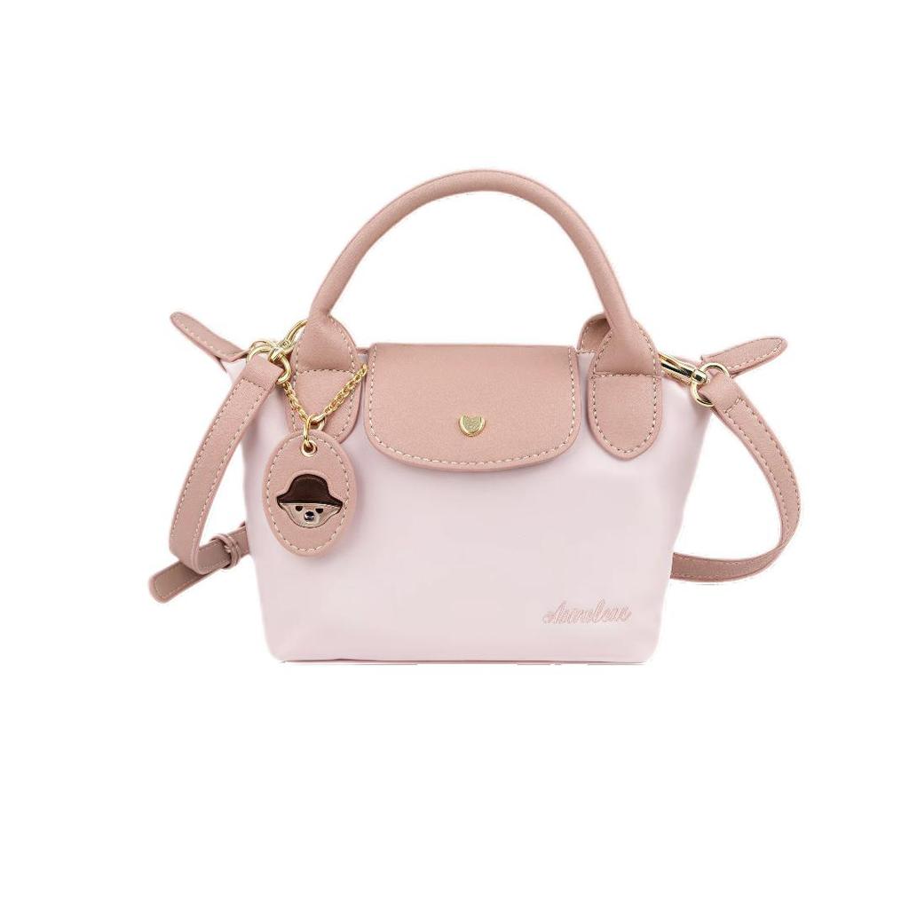 ERANGBEAR Elegant Tote Bag, Commute Dumpling Bag for Women, Nylon Shoulder Handbag, Crossbody Bag, Pink