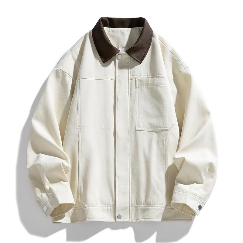 Lapel American Coach Jacket Men's Solid Color Vintage Jacket