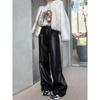 Unisex Retro PU-Lederhose - Schwarzes Patchwork, Lockerer Schnitt, Weiter Bein, Lässiger High-End-Stil