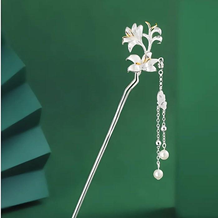 [Miaomyao] Haarnadel Antike Blume (Casablanca-Lilie) Silber Einheitsgröße
