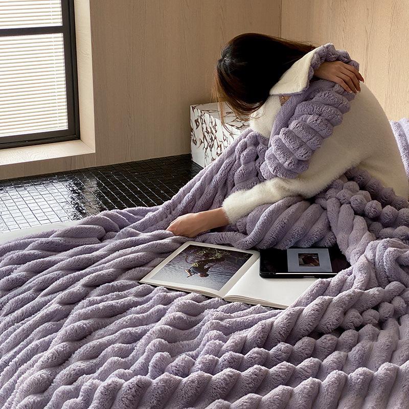 Flannel Blanket, Imitation Rabbit Fur Blanket, Soft And Warm Sofa Blanket, For Napping, Office, Outdoor Camping, For All Seasons