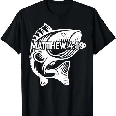 Funny Fish Matthew 4_19 Men Christian Fishing Gift T-Shirt