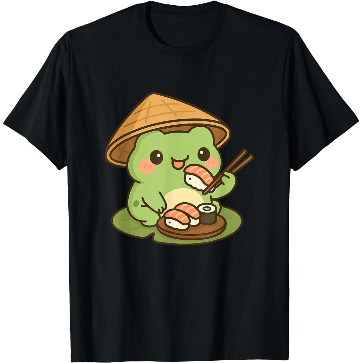 Cute Frog Eating Sushi Graphic Tee Kawaii Asian Food Lover Anime Style TShirt Unisex S