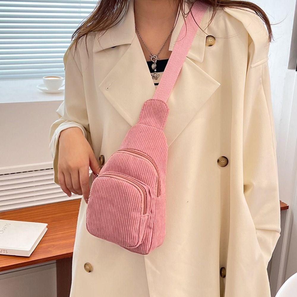 Solid Color Corduroy Chest Bag Shoulder Bag Waist Bag Casual Corduroy Crossbody Bag  Student