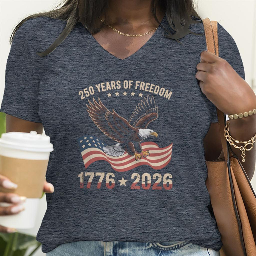 Unisexs V Neck Tee Shirt 250th Anniversary 17762026 Print Tshirt 250 Years Graphic Tee Retro Independence Day Shirt