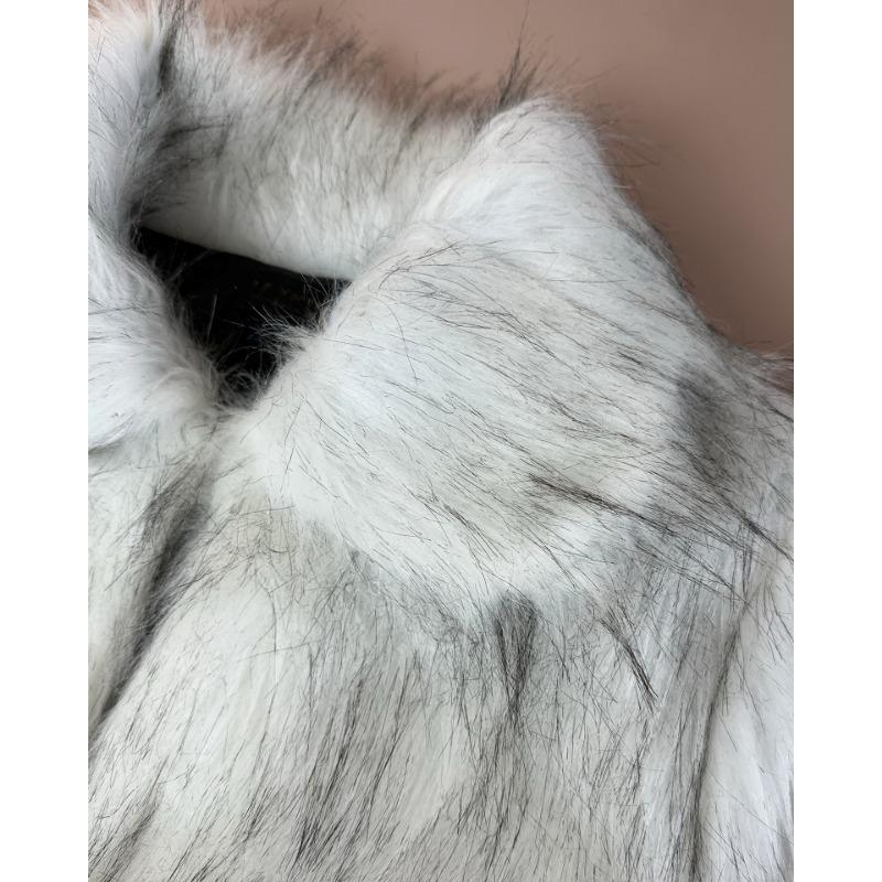 Women's Full-Length Faux Raccoon Fur Coat Lapel Open Front Warm Winter Maxi Outerwear