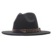 Four seasons flat woolen top hat, metal leopard print belt, big-brimmed felt hat, plain weave top hat
