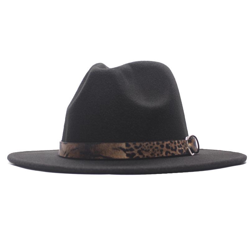 Four seasons flat woolen top hat, metal leopard print belt, big-brimmed felt hat, plain weave top hat