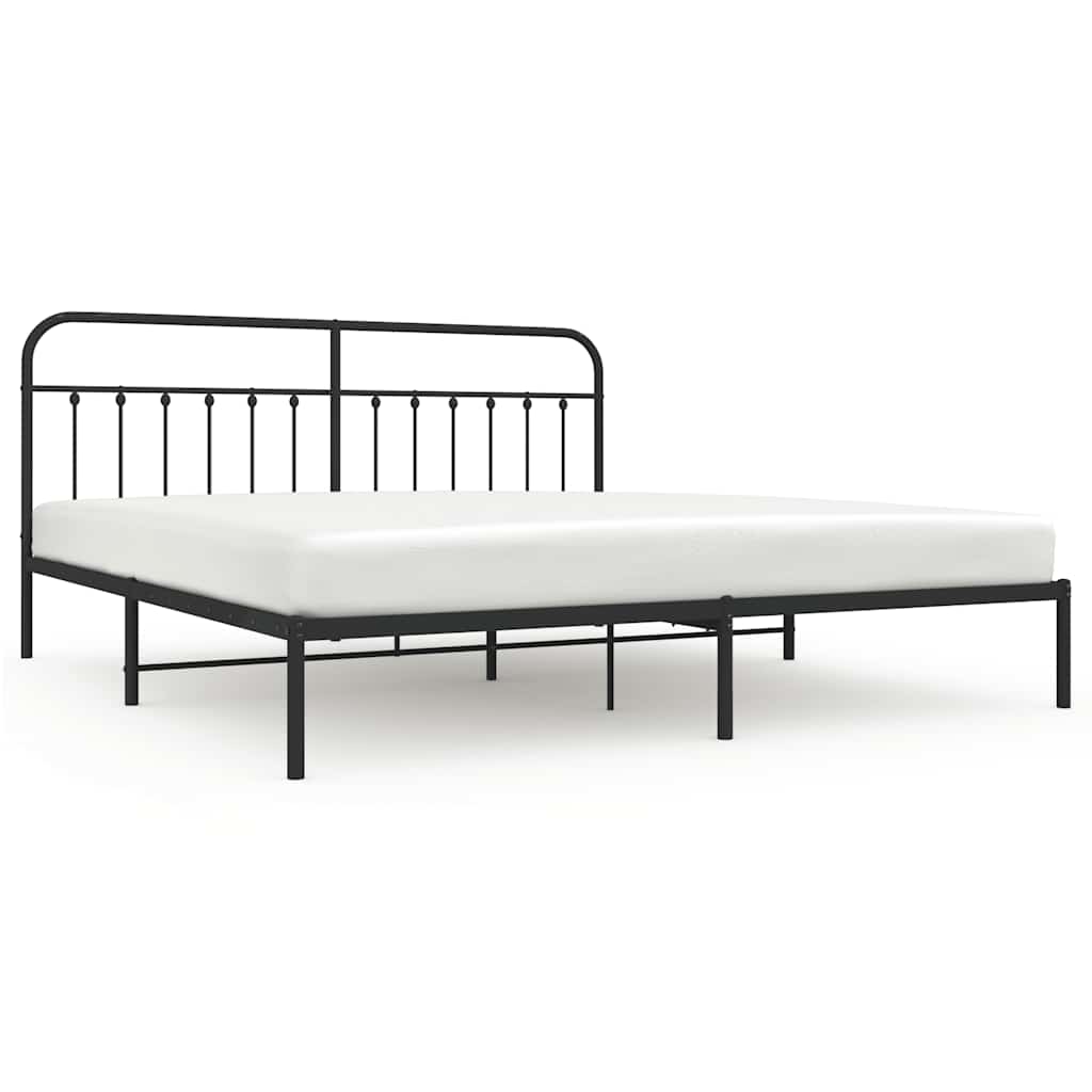 Metal Bed Frame with Headboard Black 200x200 Cm