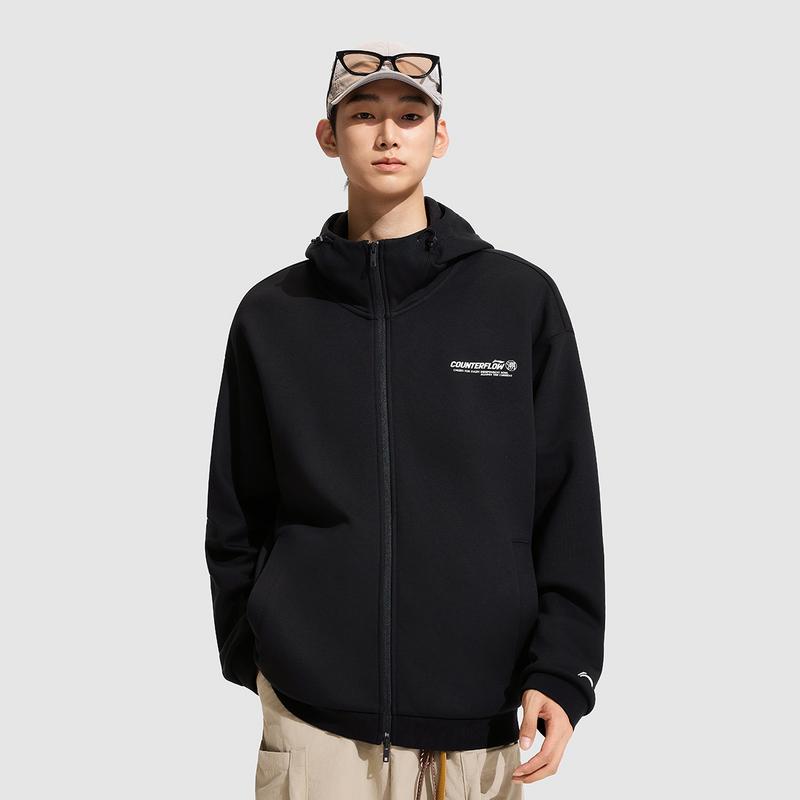 Li Ning CF Suo Fleece Warm Anti-Static Loose Hooded Sweatshirt Men Sweatshirt Black AWDV915-2