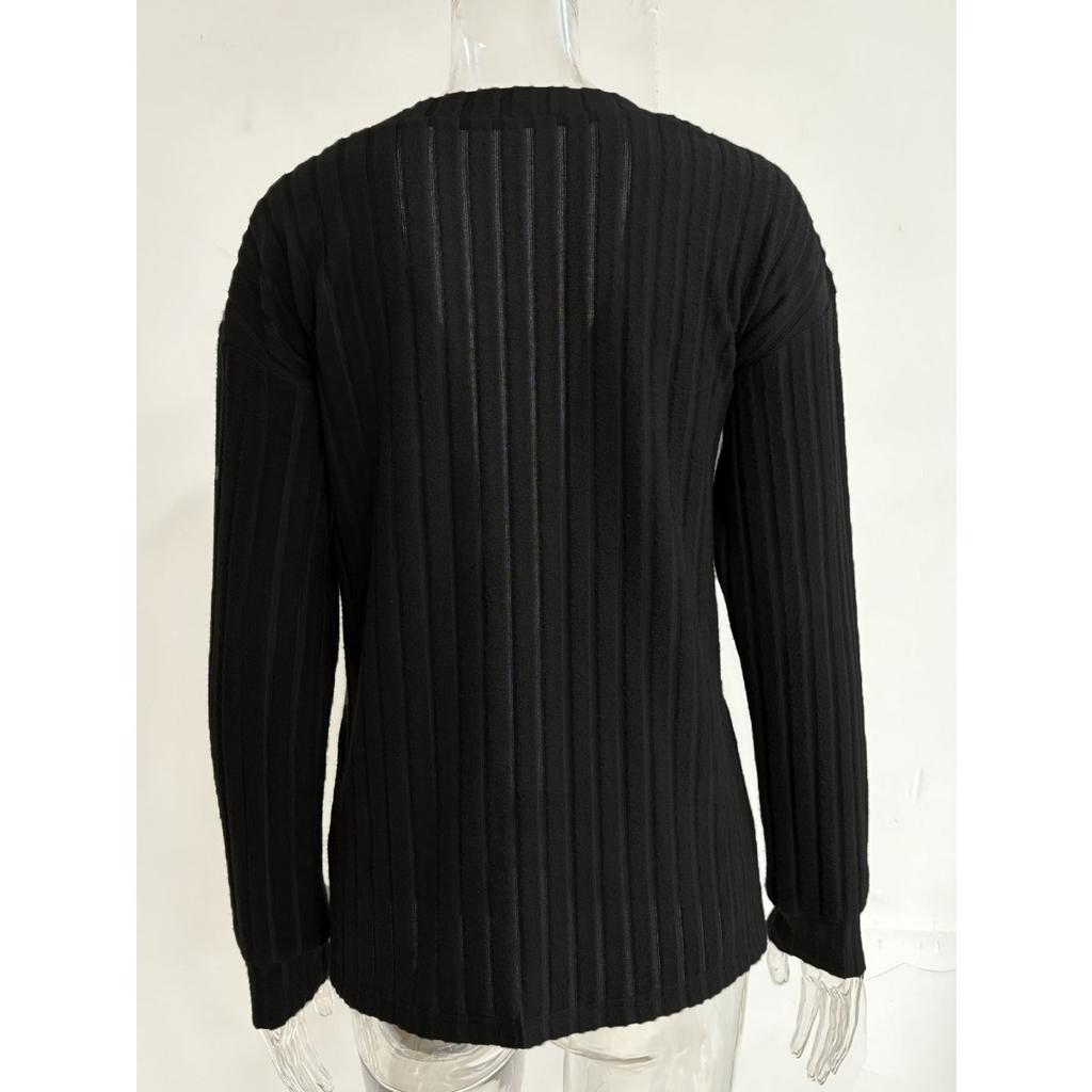 Fall Winter Women's Solid Color Ribbed Knit Cardigan Coat Simple Casual Long Sleeve Outerwear Top for Cross-border Export