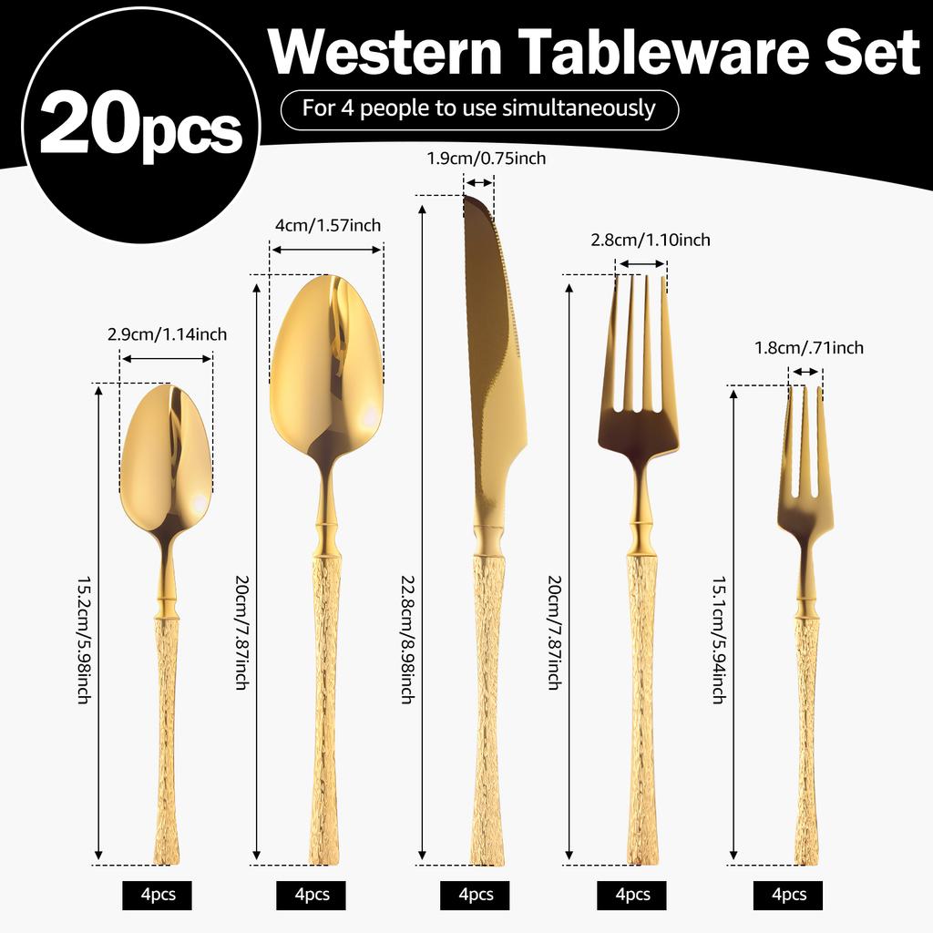 20Pcs Dinnerware Set Stainless Steel Flatware Western Utensils Cutlery Steak Knife Fork and Spoon Home Wedding Christmas Gifts