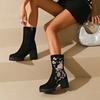 Ankle Boots for Women Fashion Embroidered Autumn Winter Fashion Woman Pointy Lace Up Mid-calf Short Booties Plus Size 42