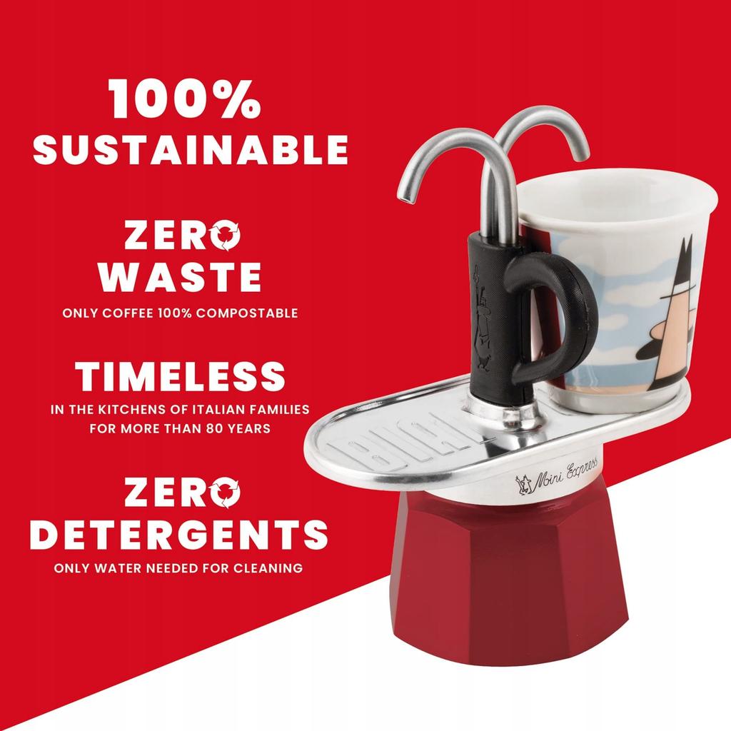 Bialetti Mini Express Espresso Maker 2 Cups Red