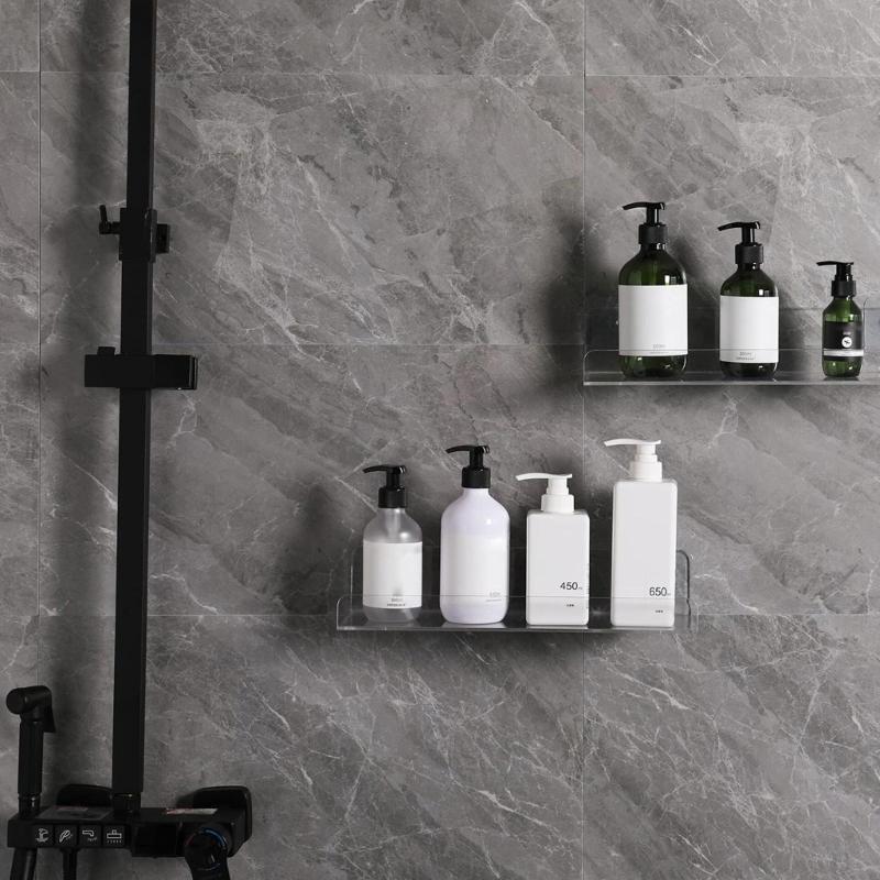 2pcs Acrylic Shelf Wall Shelves No Punching Toilet Kitchen Storage Rack Transparent Floating Shelves Display Rack Holder