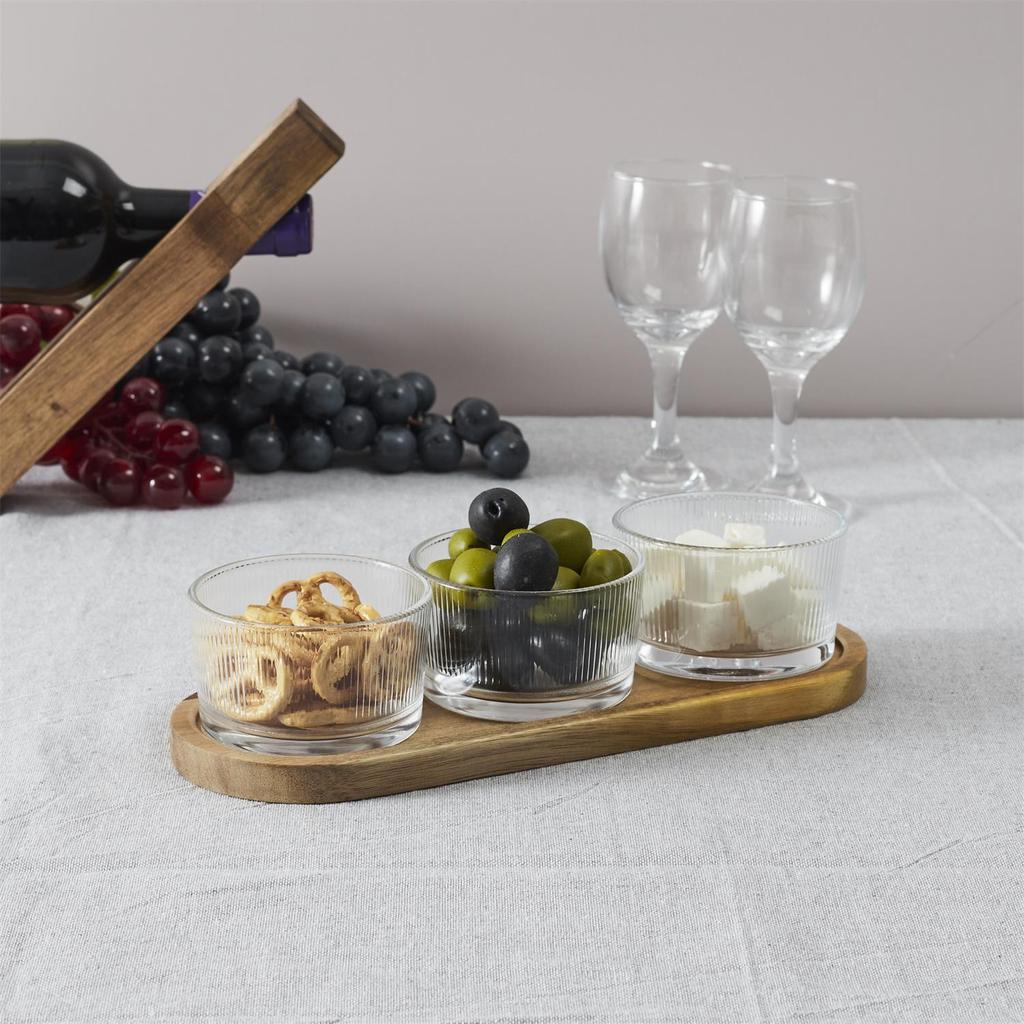 Acacia/Glass Snack Serving Set