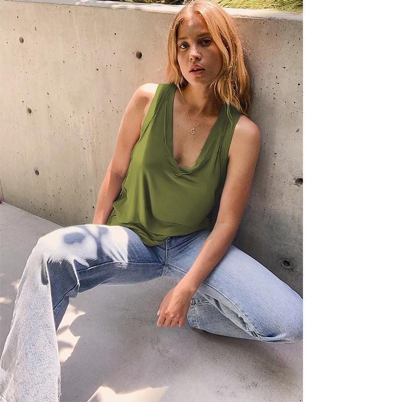 Fashion V-neck Loose Women's Tank Top Breathable Comfortable Sleeveless Outerwear Top