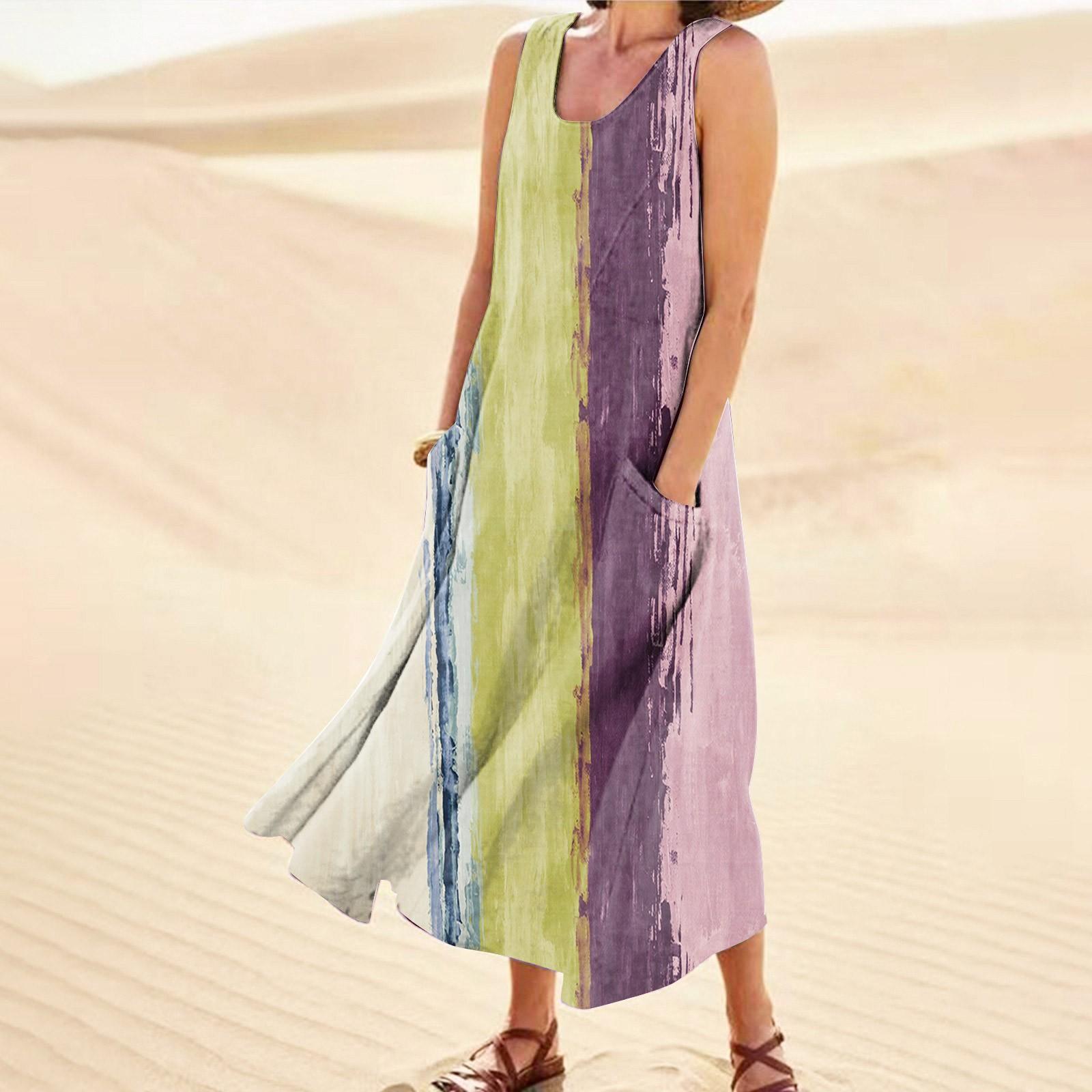 

Женское модное повседневное однотонное хлопковое льняное платье без рукавов с карманами XXL фиолетовый