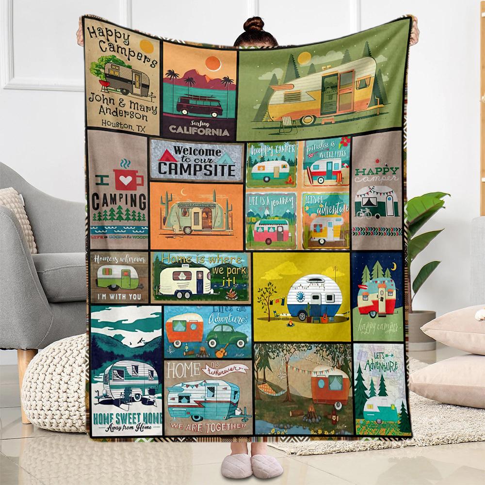 Camper Life Adventure Blankets Are Suitable for Living Rooms,making Them an Ideal Choice for Outdoor Travel and Gifts.