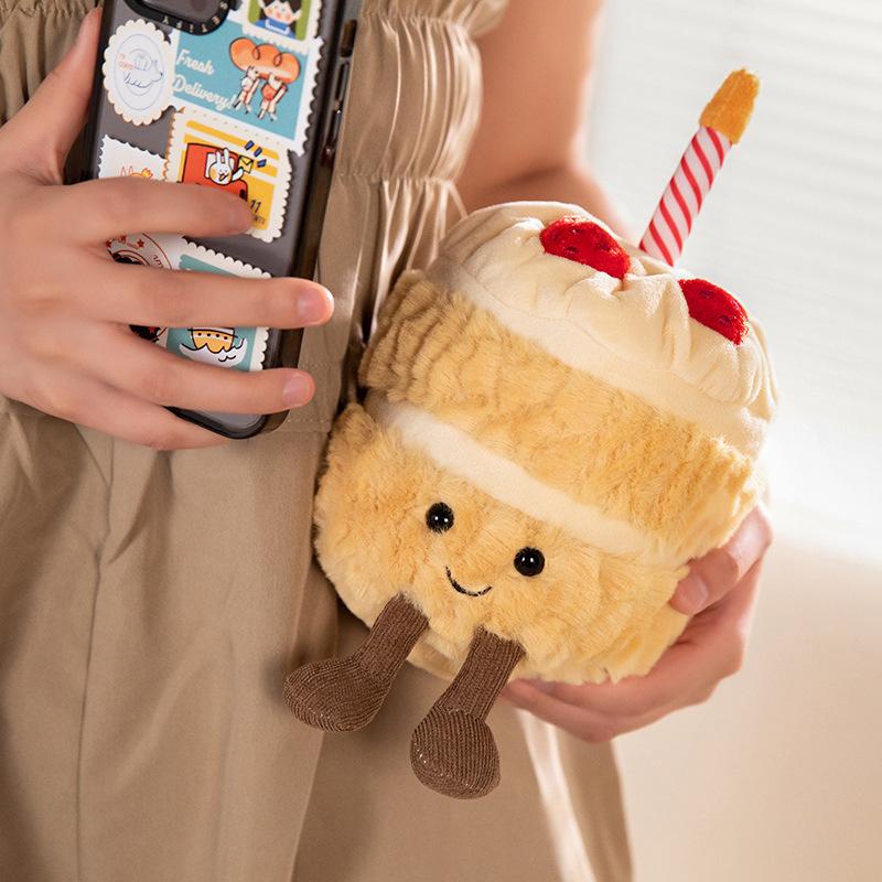 Singing Birthday Cake Plush Toy 20cm Musical Doll Stuffed Animal Cute Gift for Girls Best Friend Strawberry Cake Design