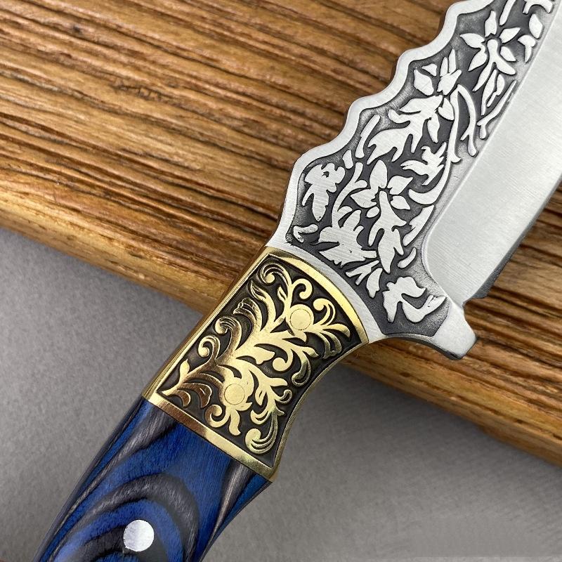 Kitchen Knife Thick Carved Pattern Handmade Knife Outdoor Barbecue Meat Eating Knife Stainless Steel Fruit Knife