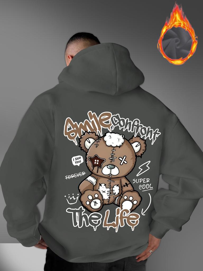 Herren Graffiti-Stil Streetwear Kapuzenpullover mit Graffiti-Buchstaben Abgenutztes Bärenmuster Print Sehr Vielseitige Mode