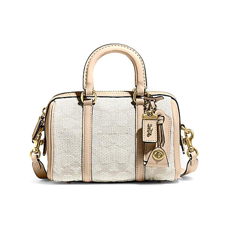 New COACH Ruby Jacquard Fabric With Cow Leather Boston Bag Handbag Shoulder Bag Crossbody Bag Small Size Women's Pink CA115-B4UDK