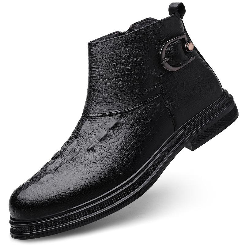 Men's new autumn and winter leather boots crocodile pattern first layer cowhide Martin boots men's genuine leather business cotton boots with