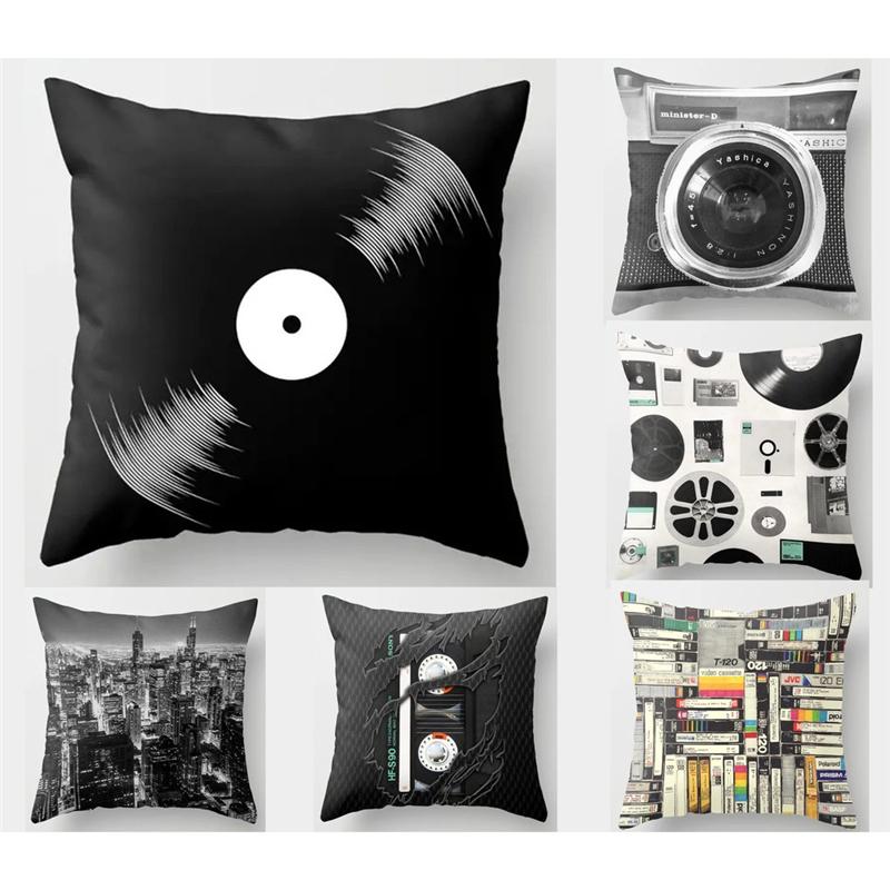 Retro Speaker Piano Rock Black White Cushion Cover Home Sofa Chair Pillow   Music Pop Band