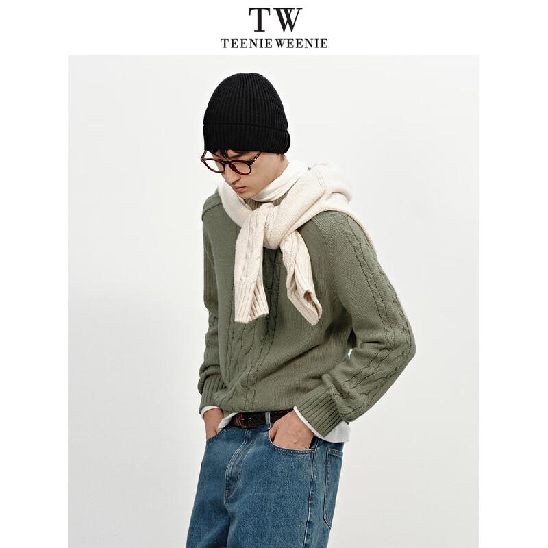 Teenie Weenie Men's Retro Cable Knit Round Neck Sweater