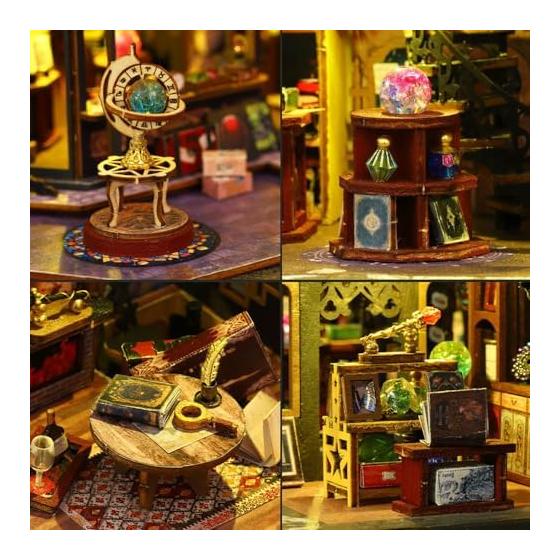 moin moin 1/24 Dollhouse Miniature Handmade Kit Set Magic City [English Instruction Manual] Magic Castle Cat Black Shop Hotel | LED Light + Acrylic