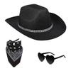 Westernhut-Set für Erwachsene mit glitzerndem goldenem Hut, Bandana und Sonnenbrille